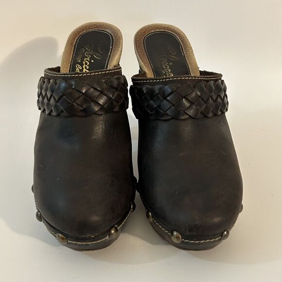 SBICCA Brown Braided Studded Leather Platform Mules w/4.5" Composite Heel 38/7.5 - Picture 1 of 10